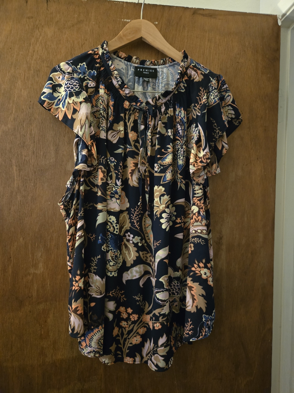 Premise Navy Floral Flutter Sleeve Blouse